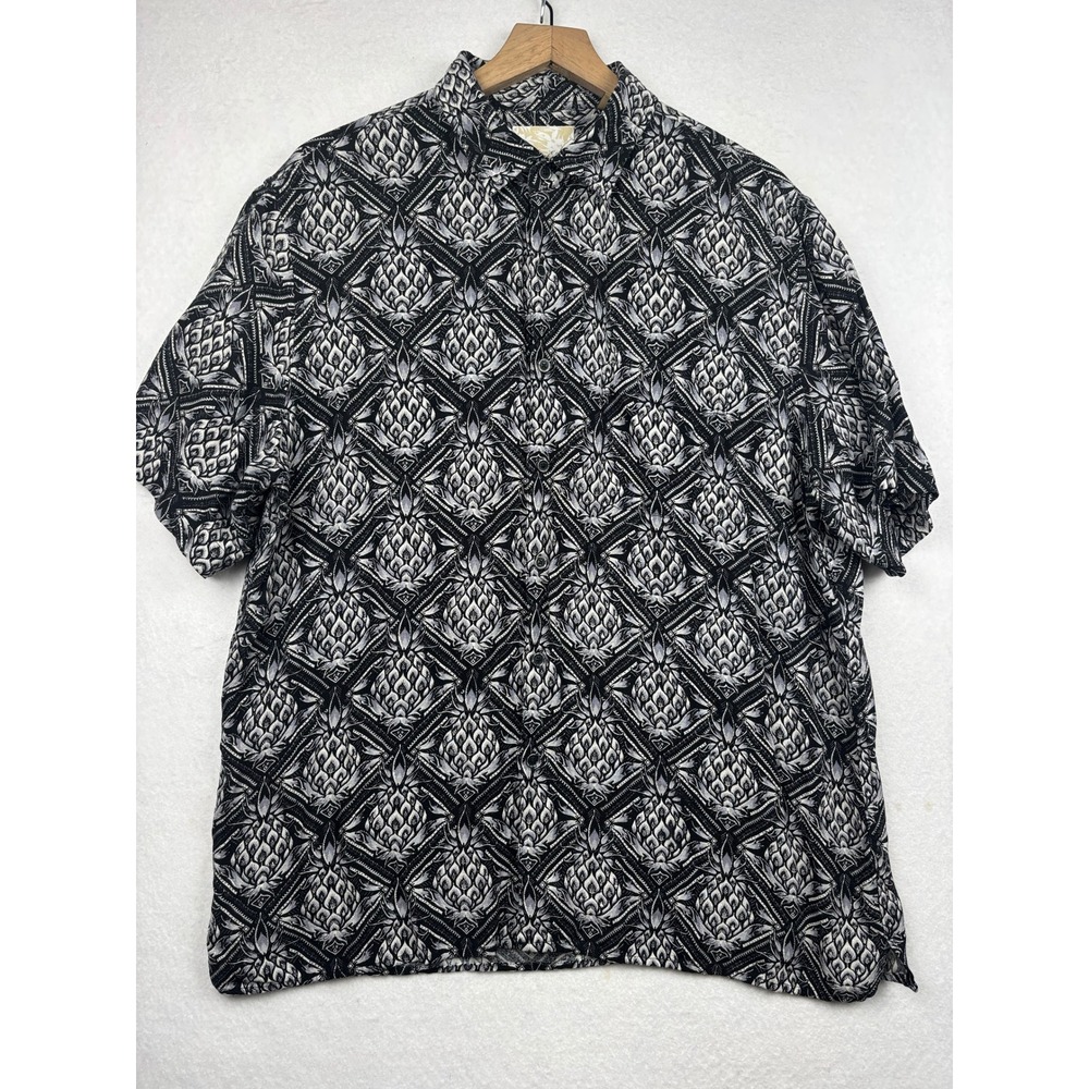 Tasso Elba Island Silk Linen Shirt Mens XL Pineapple Print Button Front Tropical